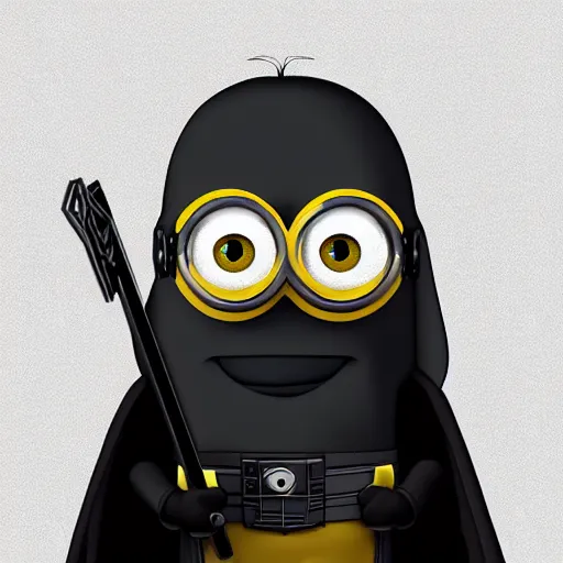 Image similar to a minion as a sith lord, digital art