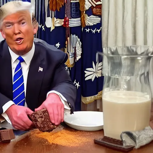 Image similar to donald j. trump vomiting chocolate milk onto liberals