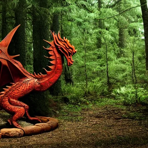 Image similar to dragon coming out of an oil spring, photograph taken in a dark forest