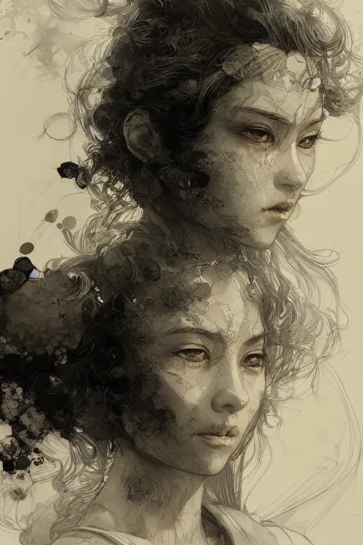 Image similar to portrait of anime woman, pen and ink, intricate line drawings, by craig mullins, ruan jia, kentaro miura, greg rutkowski