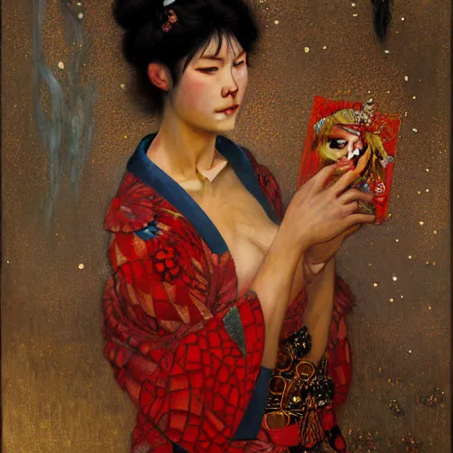 Image similar to a portrait of a male wolf in a red kimono in the sewers. furaffinity furry art detailed face painting by gaston bussiere craig mullins jc leyendecker gustav klimt artgerm greg rutkowski furry