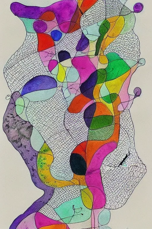 Image similar to a beautiful abstract yet intricate map drawn in pen by Sunil Das, overlayed by abstract watercolor painting by Paul Klee, Georgia O'Keefe, Joan Miro. Trending on Artstation.