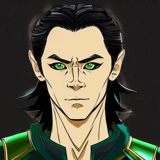 Image similar to Loki portrait, male anime style, illustrated by Avetetsuya Studios, intricate, detailed, photorealistic, trending on artstation, studio lighting, 4k, 8k