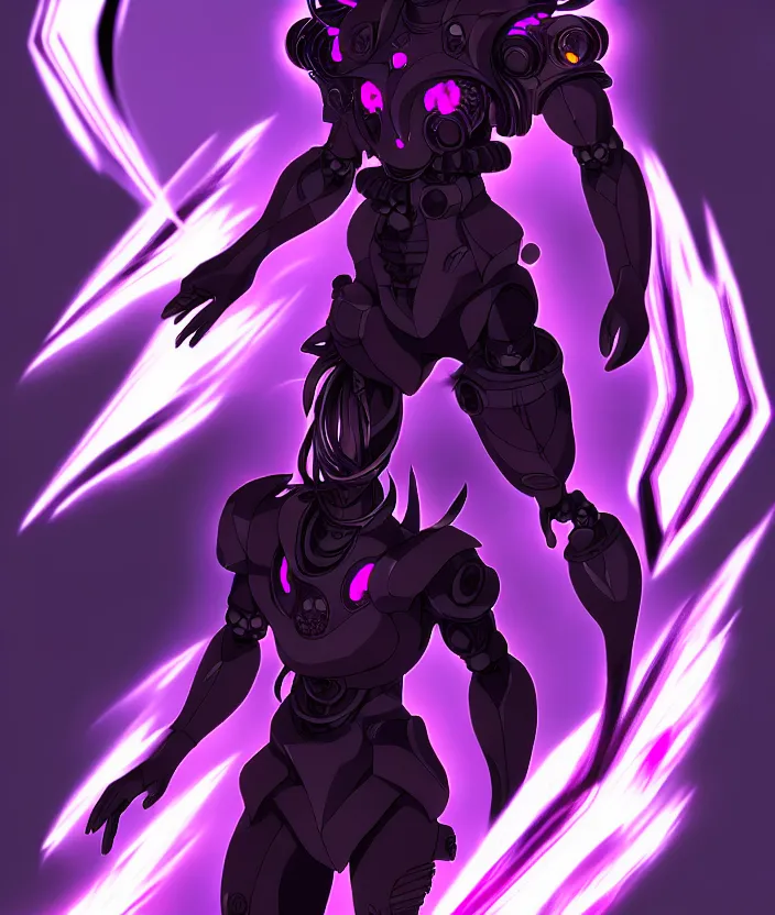 Image similar to a detailed manga illustration character full body portrait of a dark haired cyborg anime man wreathed in purple fire, trending on artstation, digital art, 4 k resolution, detailed, high quality, sharp focus, hq artwork, insane detail, concept art, character concept, character illustration, full body illustration, cinematic, dramatic lighting