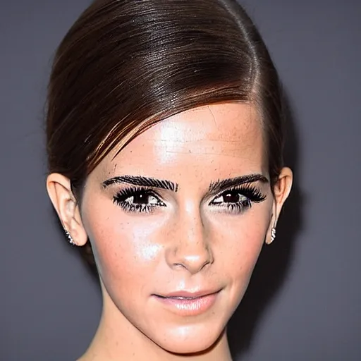 Image similar to a woman who is a genetic combination of kim kardashian and emma watson face and upper - body focus