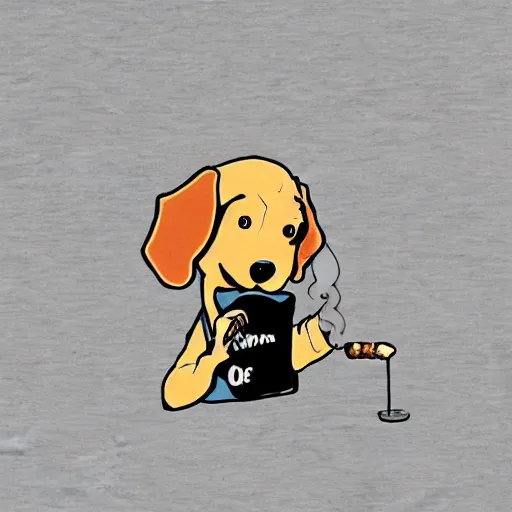 Image similar to bootleg tshirt of a cartoon dog smoking a blunt