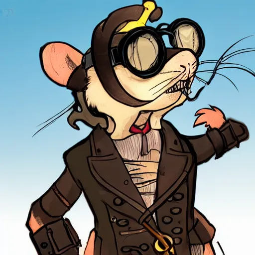 Image similar to a rat with steampunk googles, by rebecca sugar