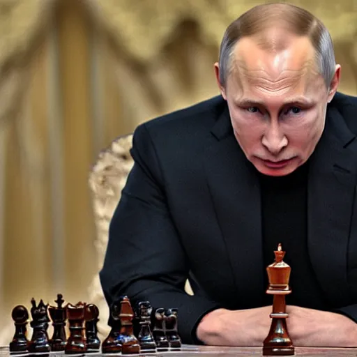 Prompt: putin eating chess piece