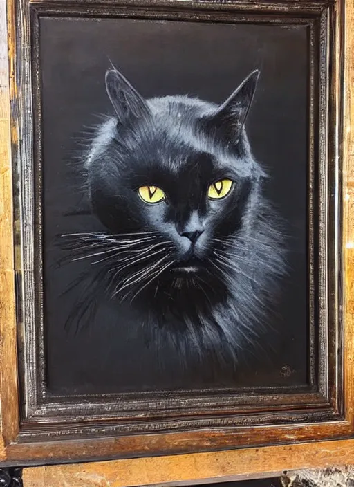 Prompt: a big black cat, rare specimen, with feathers instead of fur, magnificent, ultra detailed painting