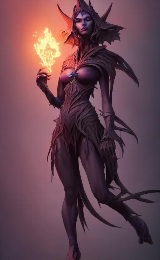 Image similar to full body shot of dark elf witch, highly detailed, d & d, fantasy, highly detailed, digital painting, trending on artstation, concept art, sharp focus, illustration, global illumination, ray tracing, realistic shaded, art by artgerm and greg rutkowski and fuji choko and viktoria gavrilenko and hoang lap,