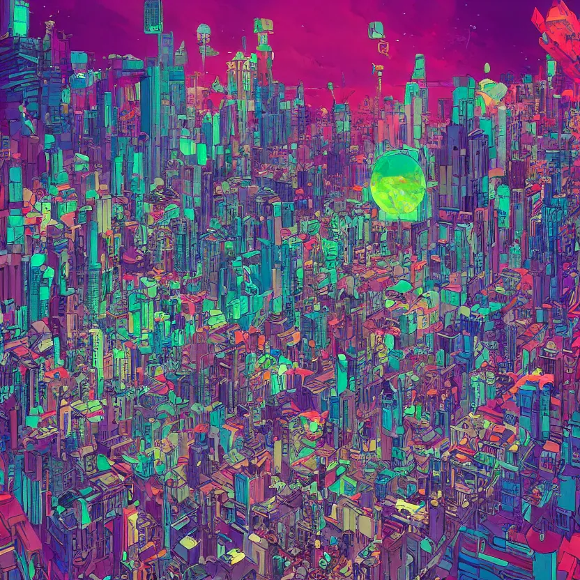 Image similar to a very detailed art of a city beeple and james jean, hiroyuki takahashi color scheme, digital art, 4 k, trending on artstation