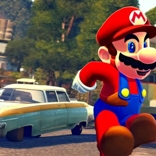 Image similar to a screen shot of mario in gta 6