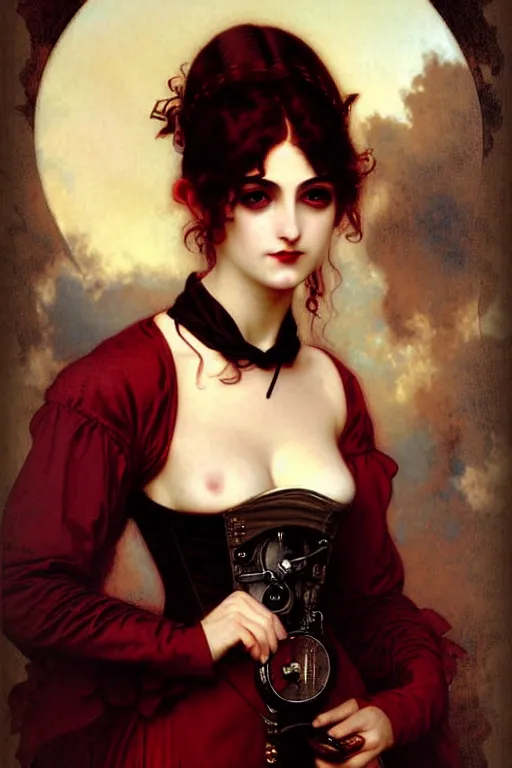 Image similar to steampunk victorian vampire painting by rossetti bouguereau, detailed art, artstation