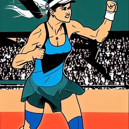 Image similar to in the style of Rafael Albuquerque comic art, Genie Bouchard winning Wimbledon.