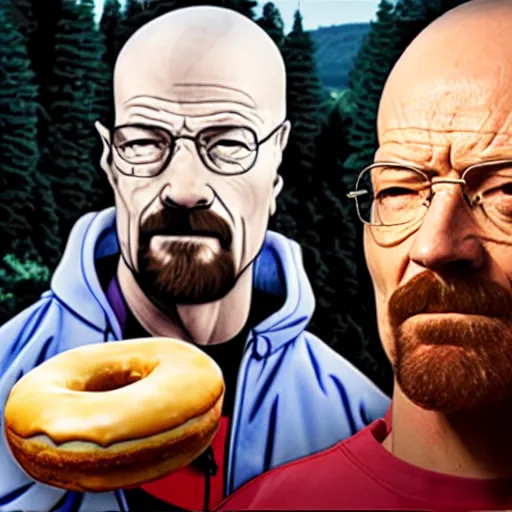 Prompt: Walter White eating a donut with Snoop Dogg, 4k, fullbody