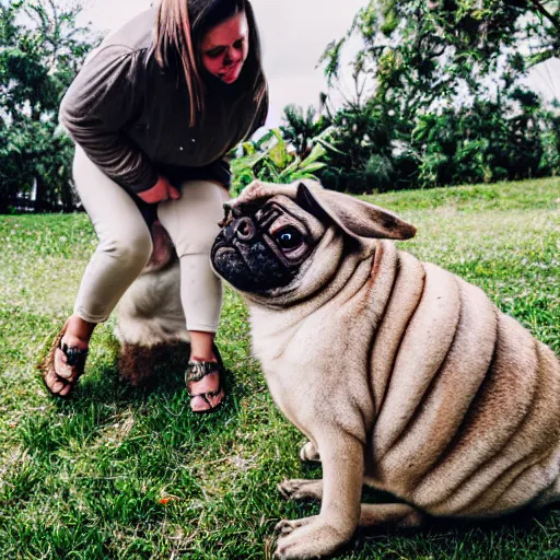 Image similar to a Rabbit-Pug Hybrid, A Rabbit that looks like a pug, huge tusks, afternoon hangout, good times photograph, candid