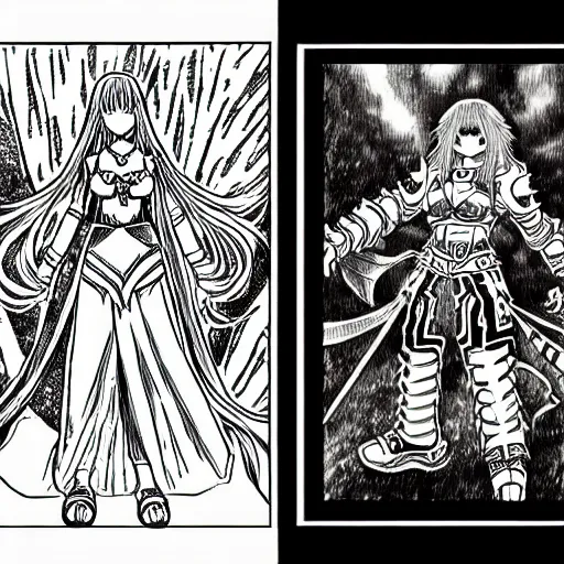 Image similar to prompt: 90's manga version of world of warcraft characters in black and white hyper detailed style, drawn by Botticelli, smaller details, 1980 manga style, graphic halftone details,