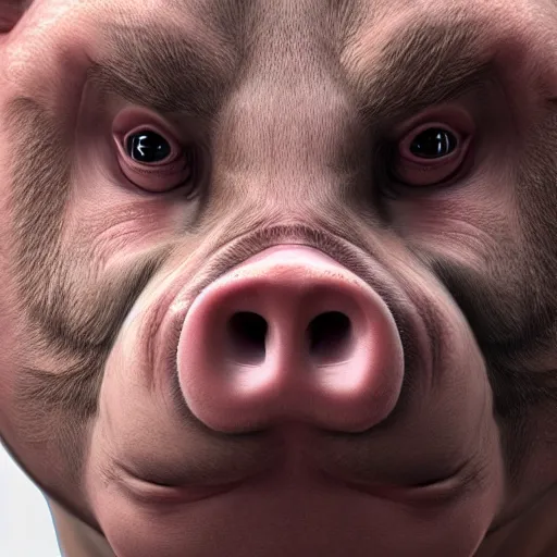 Image similar to human - pig hybrid, close up face, 8 k, hyperrealistic, trending on artstation