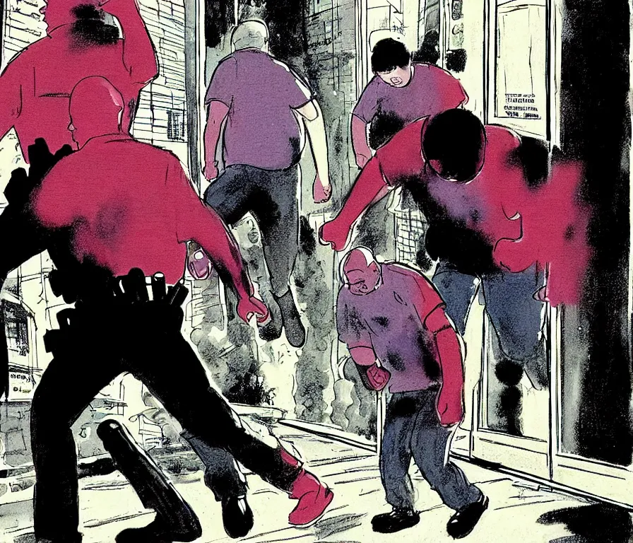 Image similar to todd solondz running from police after violent crime | vivid colors : storyboard, realistic. by gabriel hardman, joe alves, j. todd anderson, chris bonura. cinematic atmosphere, detailed and intricate, perfect anatomy