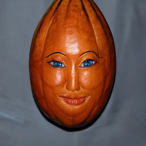 Image similar to a [ gourd ] carved shaped to look like ( amber heard ) face hybrid intercross