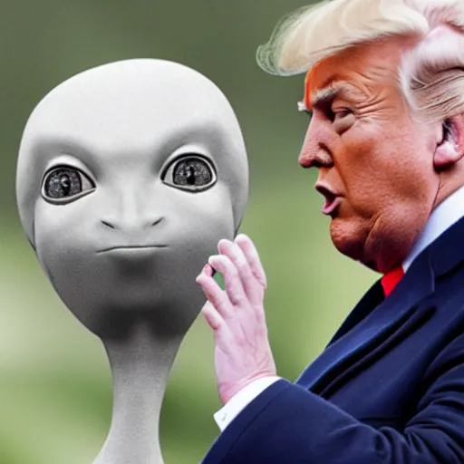 Prompt: photo of Trump talking to an alien