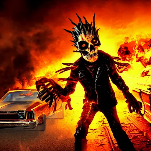 Image similar to Ghost rider In The Walking Dead 4K quality photorealism