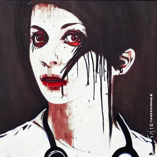 Prompt: a modern painting of a nurse turned vampire, in the style of tim bradstreet, sharp focus, realism, intricate detail