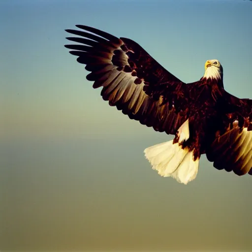 Prompt: kodak portra 1 6 0 3 5 mm photograph of eagle flies alone, detailed