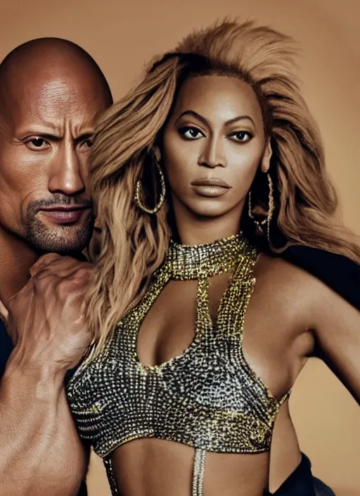 Image similar to dwayne johnson as beyonce styled by nick knight posing in an expensive mansion setting, vogue magazine, highly realistic. high resolution. highly detailed. dramatic. 8 k. 4 k.