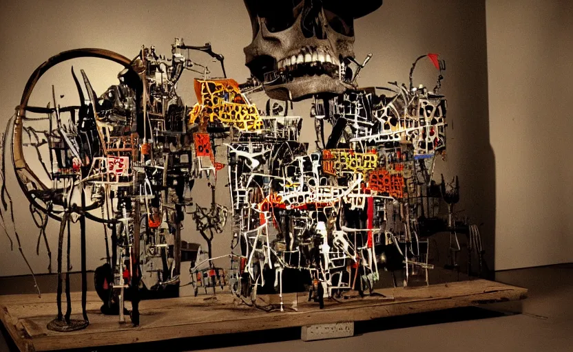 Image similar to photograph of a skull machine built by basquiat perfect composition masterpiece dramatic lighting