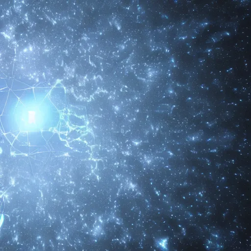 Image similar to army of interconnected neurons made of steel in space with hubble background, vray, 5 5 mm