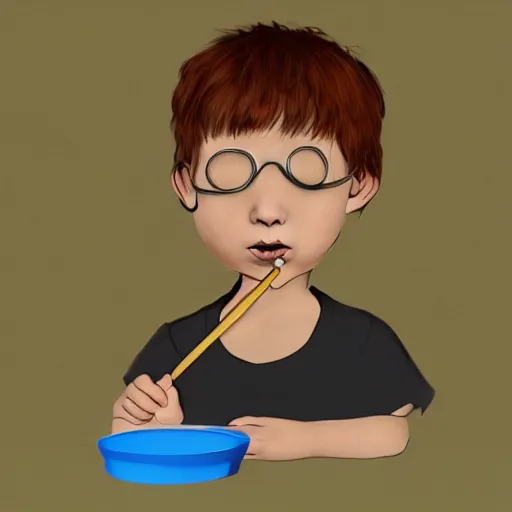 Prompt: a kid looking through a straw, cartoon, digital art