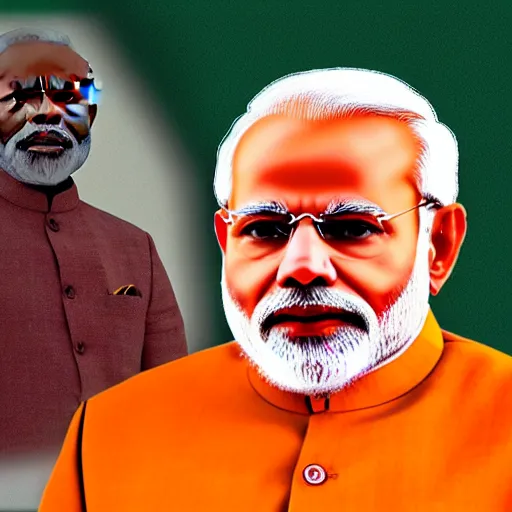 Prompt: narendra modi ji dressed in a tricolor ( orange, white, green ) tuxedo, photo realistic, 8 k