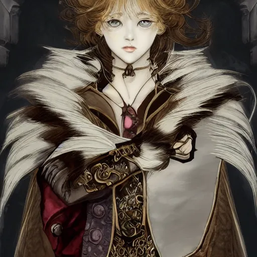 Image similar to portrait of a cat, baroque style, elegant, beautiful, mesmerizing, concept art, fancy clothing, highly detailed, artstation, behance, deviantart, inspired by innocent manga, inspired by castlevania concept art, trending, ayami kojima, shinichi sakamoto