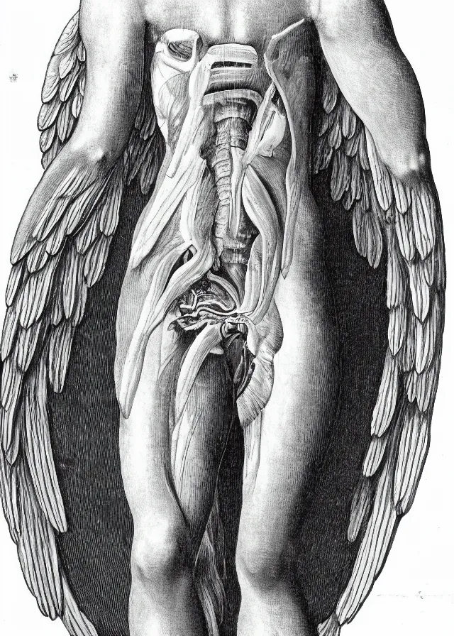 Image similar to dissection of an angel, detailed biological anatomy of an angel