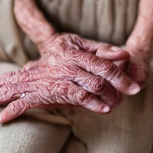 Prompt: photo of hand old womans with too many fingers