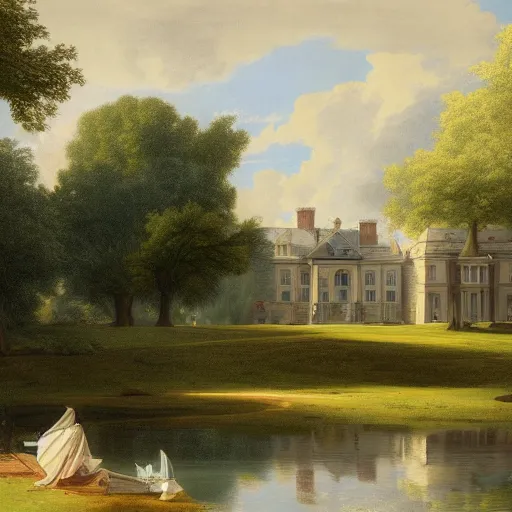 Image similar to a large serene beautiful matte painting of a quaint english country mansion, by asher brown durand and george ault, featured on artstation