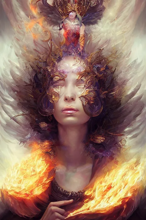 Prompt: beautiful girl sorcerer transforming into fire and ice, casting magic spell, angel, fantasy, magic the gathering, hyper detailed, 3 d render, hyper realistic detailed portrait, peter mohrbacher, wlop, ruan jia, luis royo