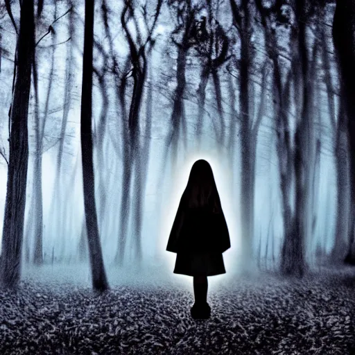 Image similar to a ghost girl in a scary haunted forest