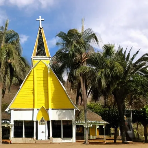 Prompt: a banana chaped church