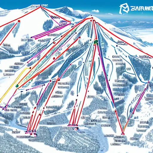 Prompt: ski map for a mountain with one red run and one green run