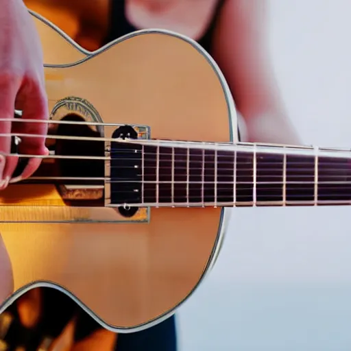 Prompt: shiba inu play guitar, golden hour