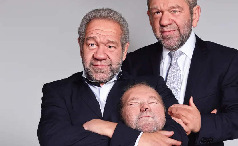 Image similar to alan sugar cradling alan sugar