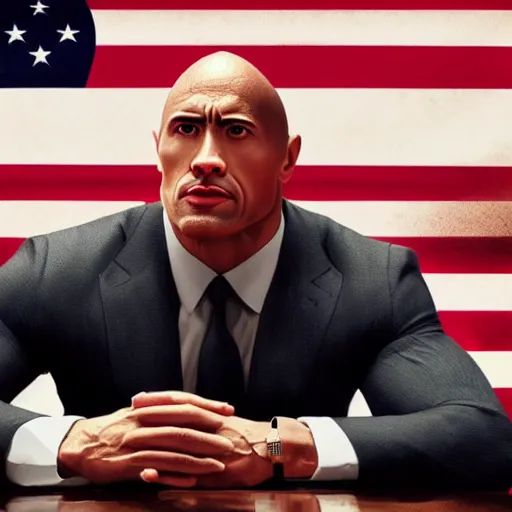 Prompt: the rock is the president of the united states, illustration, realistic, cinematic