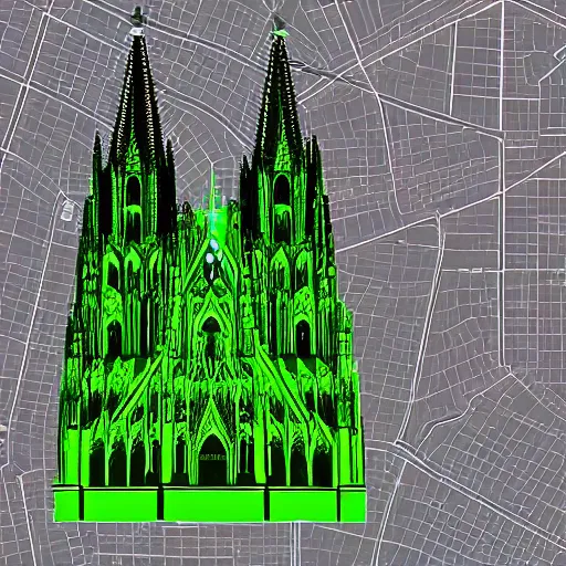 Image similar to Cologne Cathedral LiDAR image, green dots