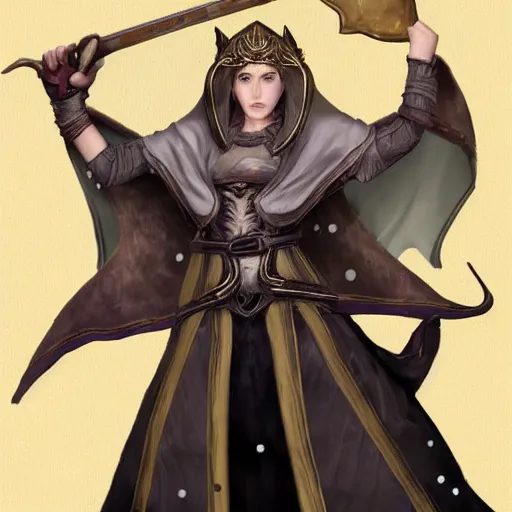 Image similar to portrait of a female cleric for a fantasy videogame, horns growing out of head, dark robes