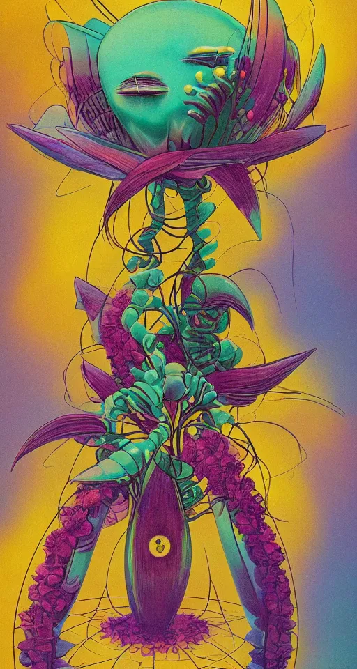 Prompt: mysterious alien flower, retro surrealism art