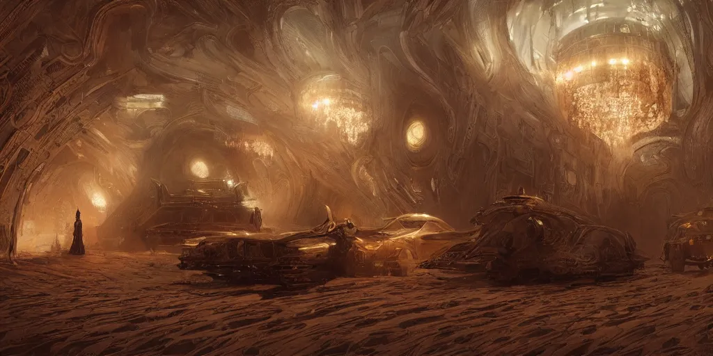 Prompt: luxury apartment interior, dune movie, intricate, elegant, highly detailed, john park, craig mullins, sparth, ruan jia, jeffrey catherine jones