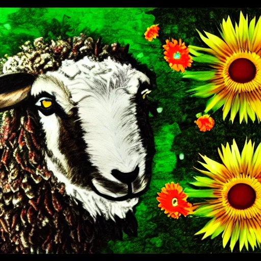 Image similar to camera bouquet effect photo of sheep unlocking sharingan, eye detailed,