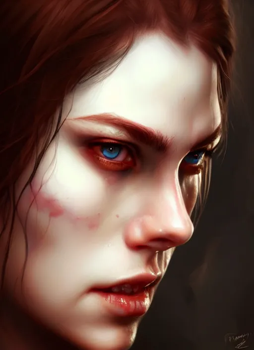 Image similar to a _ fantasy _ style _ portrait _ painting _ of white female with scar under left eye, holy oil _ painting _ unreal _ 5 _ daz. _ rpg _ portrait _ extremely _ detailed _ artgerm _ greg _ rutkowski _ greg